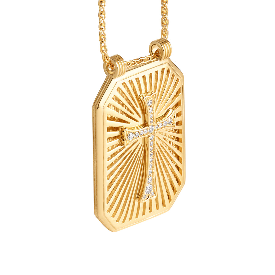 Diamond Cross Scapular on Spiga Chain 18K Yellow Gold
