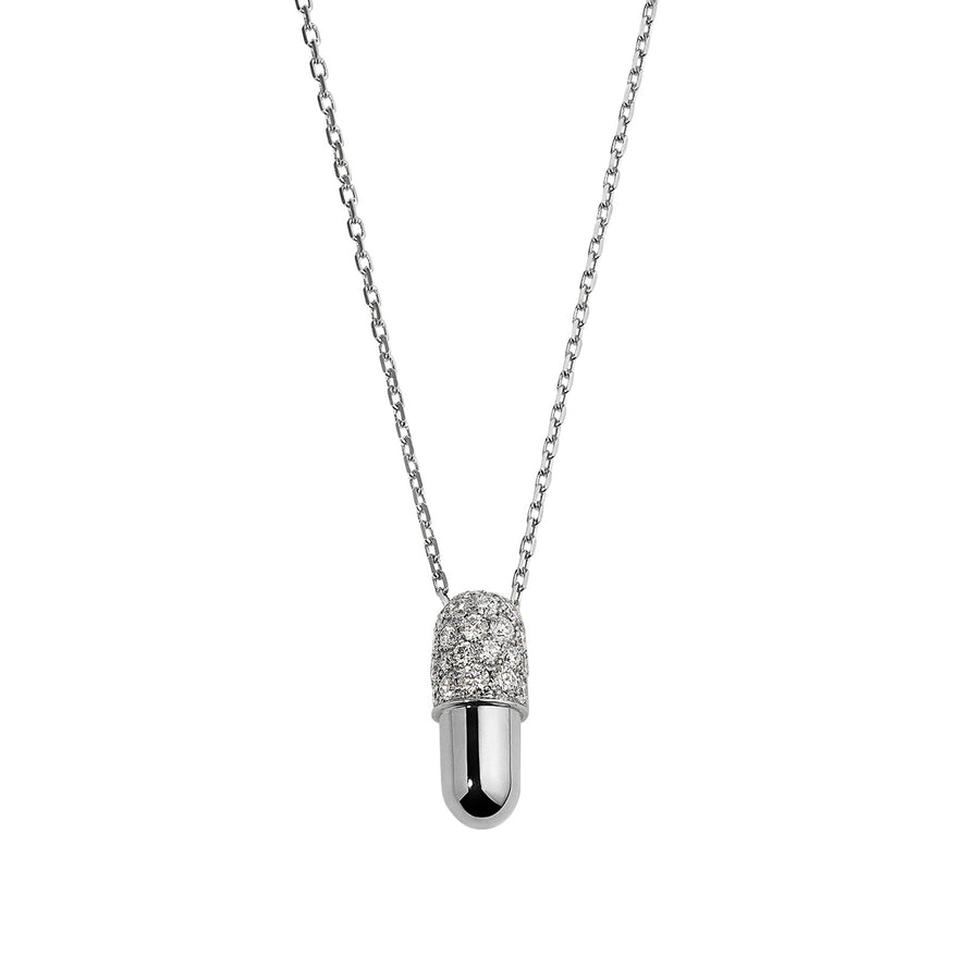 Elior Medium Pill Pendant Necklace - White Gold - Necklaces - Broken English Jewelry front view
