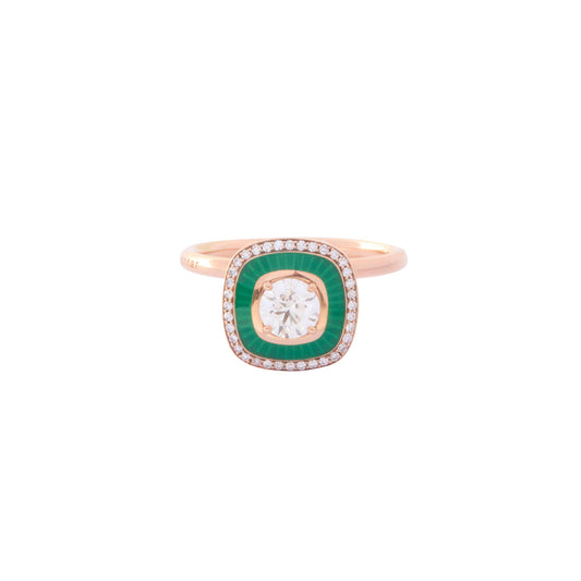 Mina Square Diamond Ring - Green Enamel - Main Img