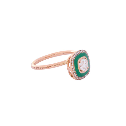 Mina Square Diamond Ring - Green Enamel