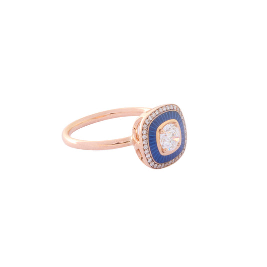 Mina Square Diamond Ring - Navy Blue Enamel