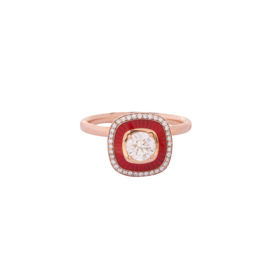 Mina Square Diamond Ring - Rusty Red Enamel - Main Img