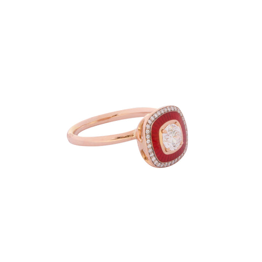 Mina Square Diamond Ring - Rusty Red Enamel