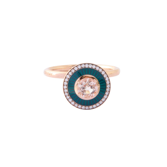 Mina Round Morganite Ring - Petrol Enamel - Main Img