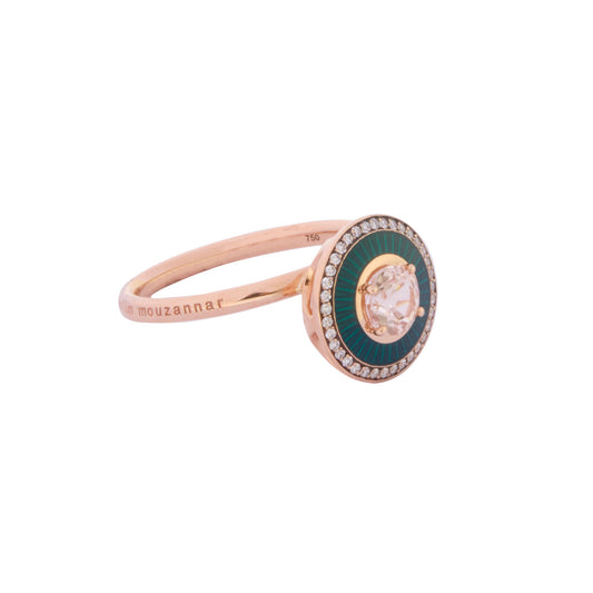 Mina Round Morganite Ring - Petrol Enamel