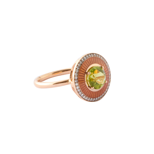 Mina Round Peridot Ring - Orange Enamel