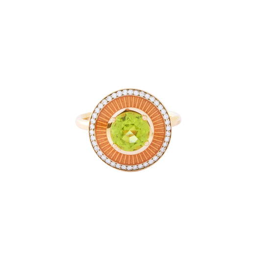 Mina Round Peridot Ring - Orange Enamel - Main Img