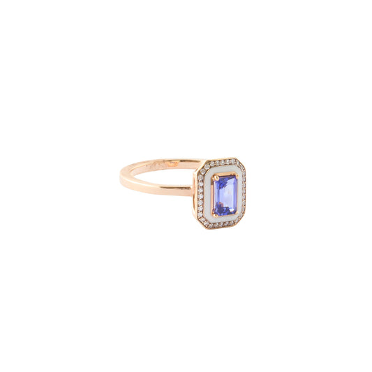 Mina Ring - Morganite and Navy Blue Enamel