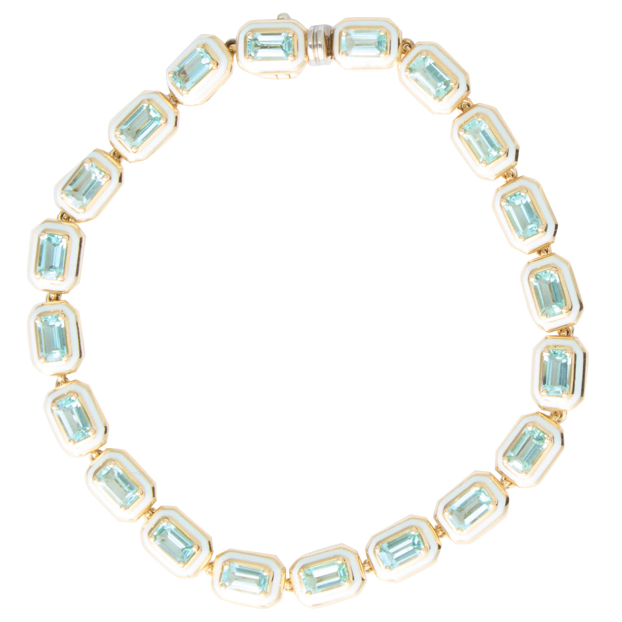 Mina Bracelet with Blue Tourmaline and Ivory Enamel