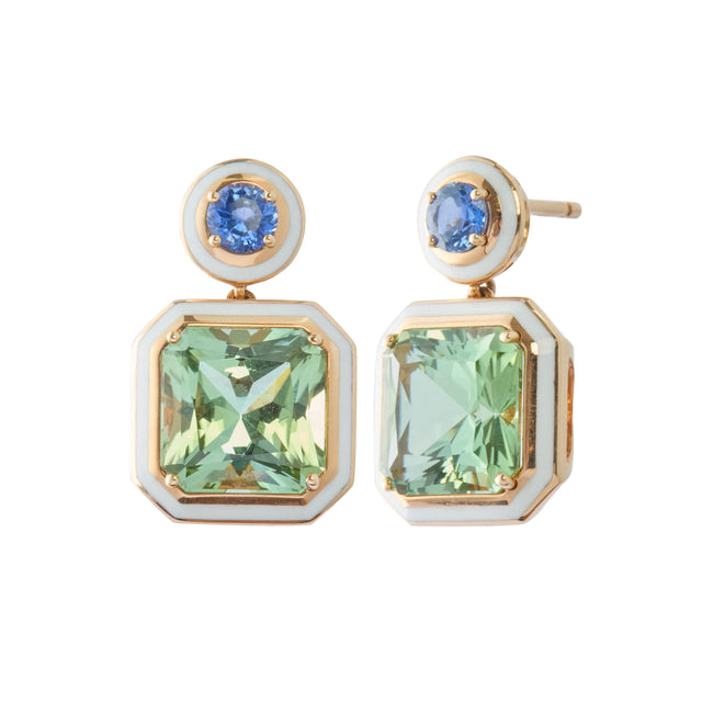 Mina Earrings with Green Tourmaline and Blue Sapphire