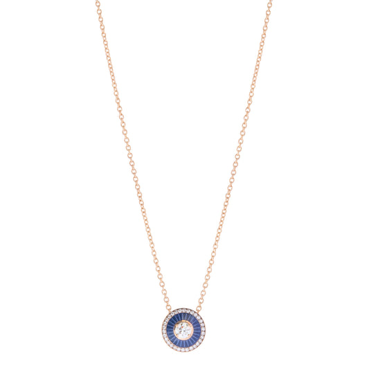 Mina Diamond Pendant Necklace - Navy Blue Enamel - Main Img