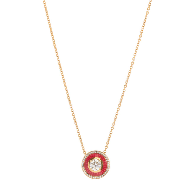 Diamond Red Enamel Mina Necklace
