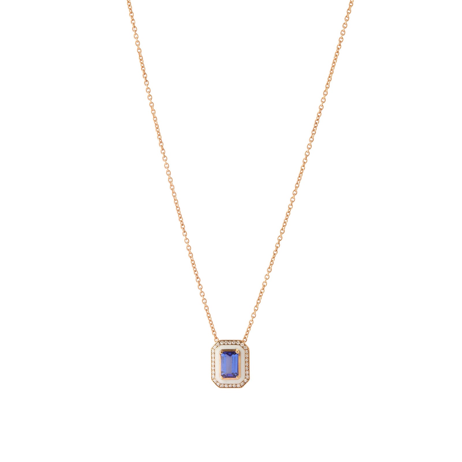 Pendant Necklace - Tanzanite and Ivory Enamel
