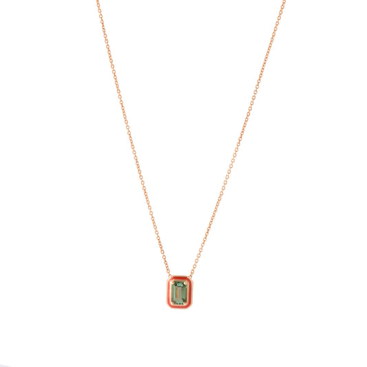 Pendant Necklace - Green Tourmaline and Orange Enamel - Main Img