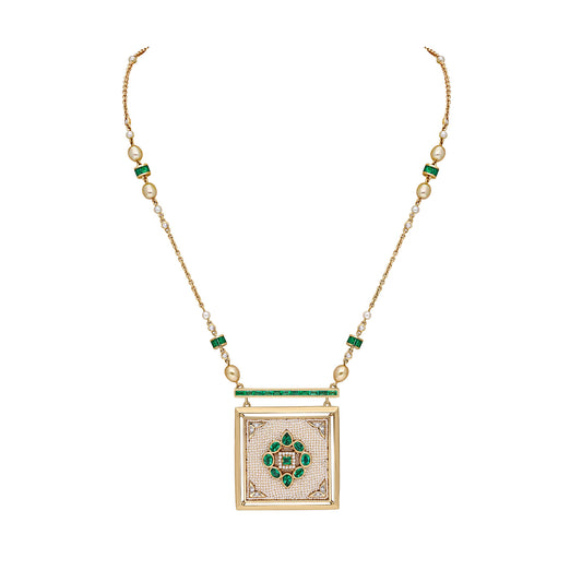 Bombay Pendant Necklace - Emerald and Diamond - Main Img