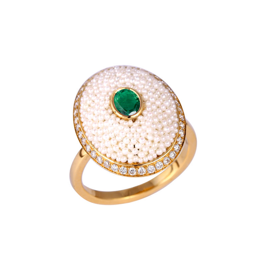 Moksh Bombay Oval Ring - Emerald , angle view