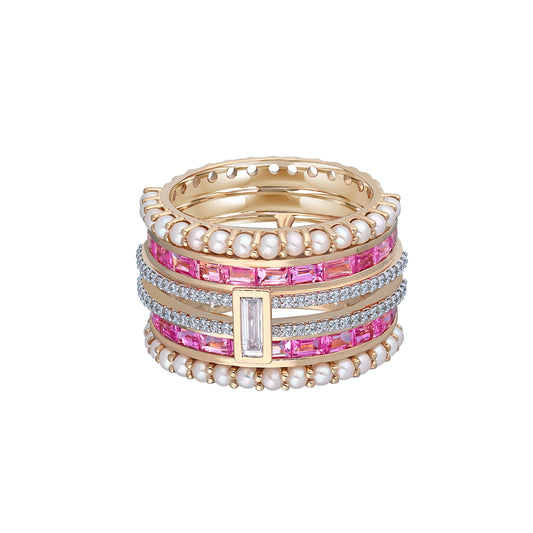 Pink Sapphire and Pearl Kyoto Band Ring - Main Img