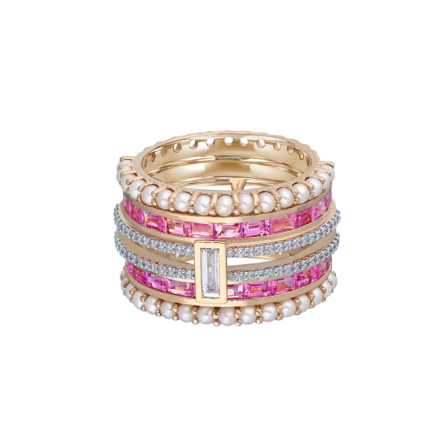 Moksh Pink Sapphire and Pearl Kyoto Band Ring, front view
