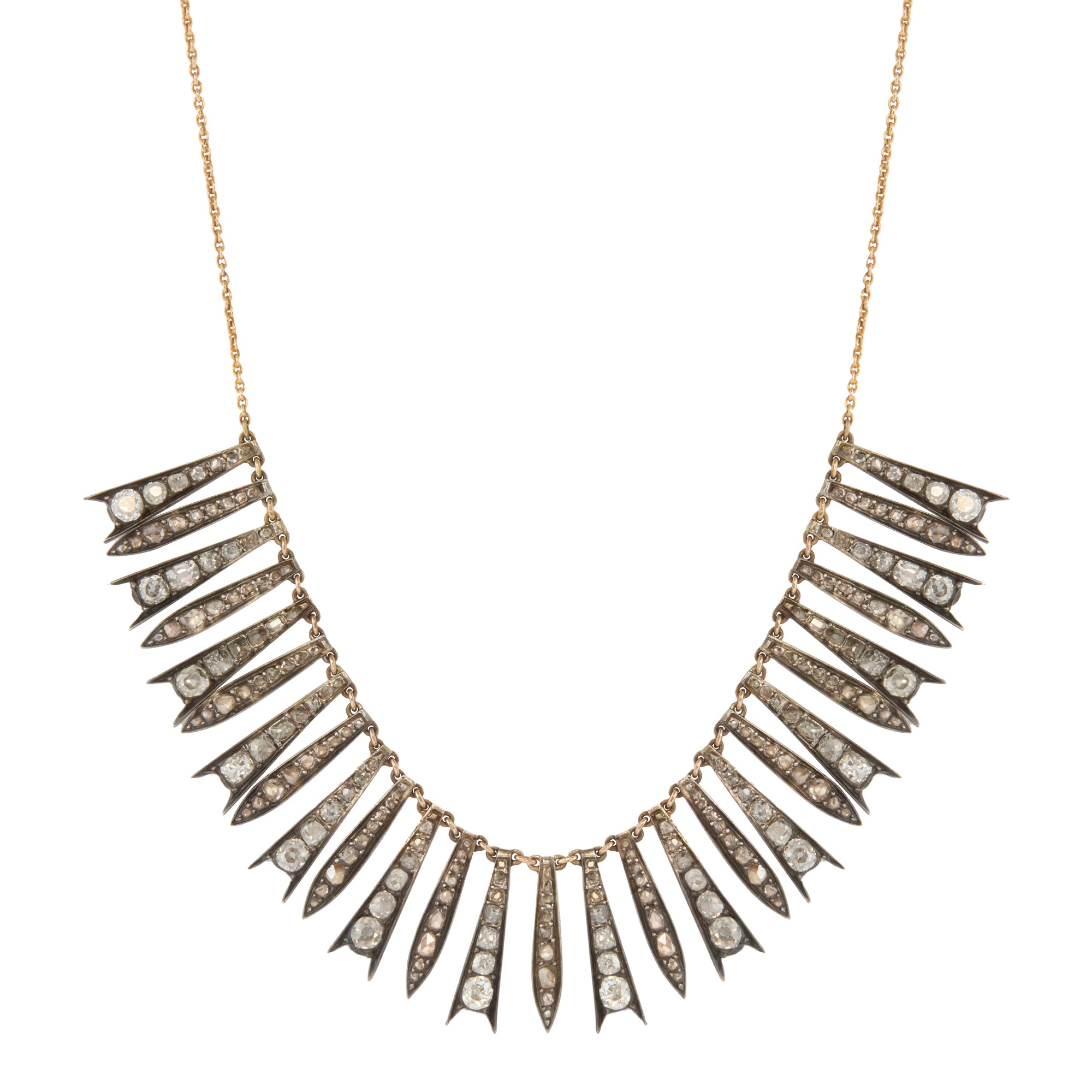 Rose and Old Mine Cut Diamond Fringe Necklace