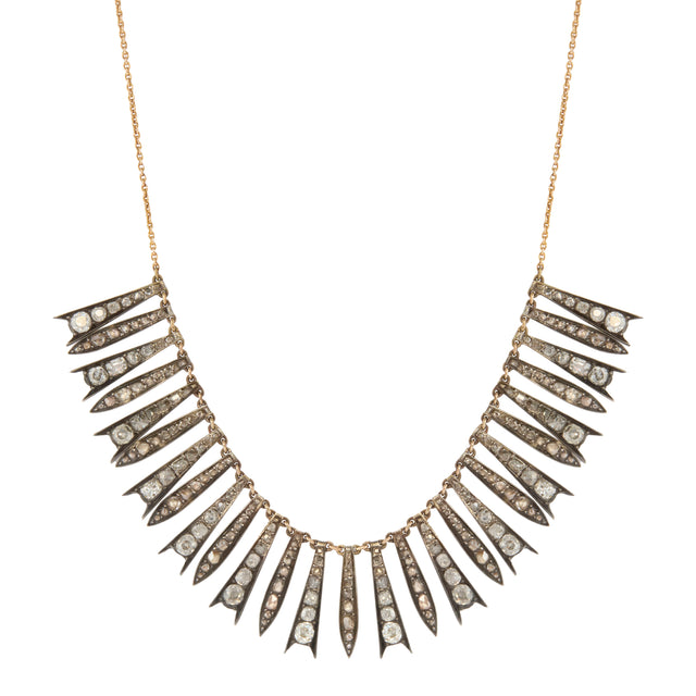 Rose and Old Mine Cut Diamond Fringe Necklace