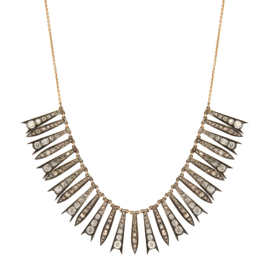 Rose and Old Mine Cut Diamond Fringe Necklace