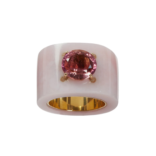 Round Pink Opal and Pink Tourmaline Ring - Main Img