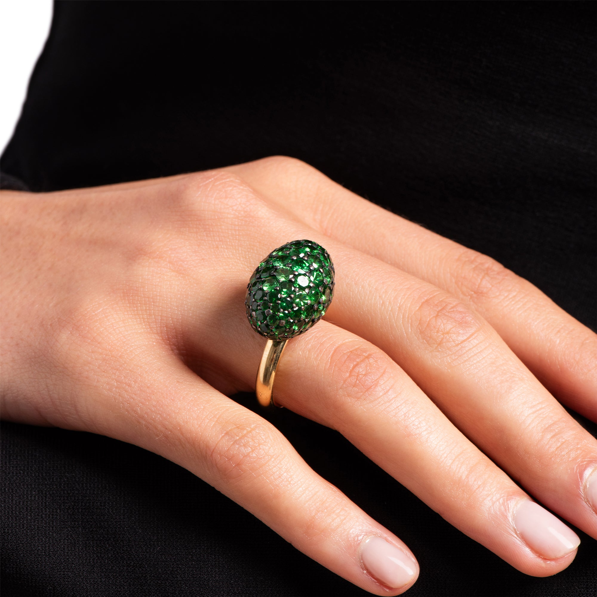 Pave Tsavorite Garnet Tau Ring