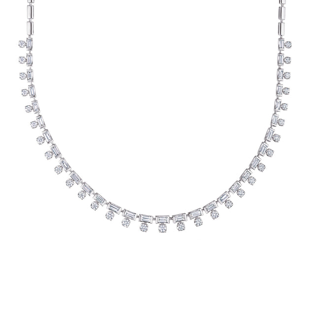 Duet Fringe Necklace - White Gold - Necklaces - Broken English Jewelry front  view