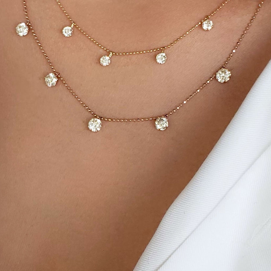 Graziela Medium Floating Diamond Necklace - Yellow Gold - Necklaces - Broken English Jewelry on model