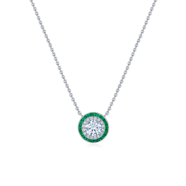 Diamond and Emerald Silhouette Round Halo Pendant