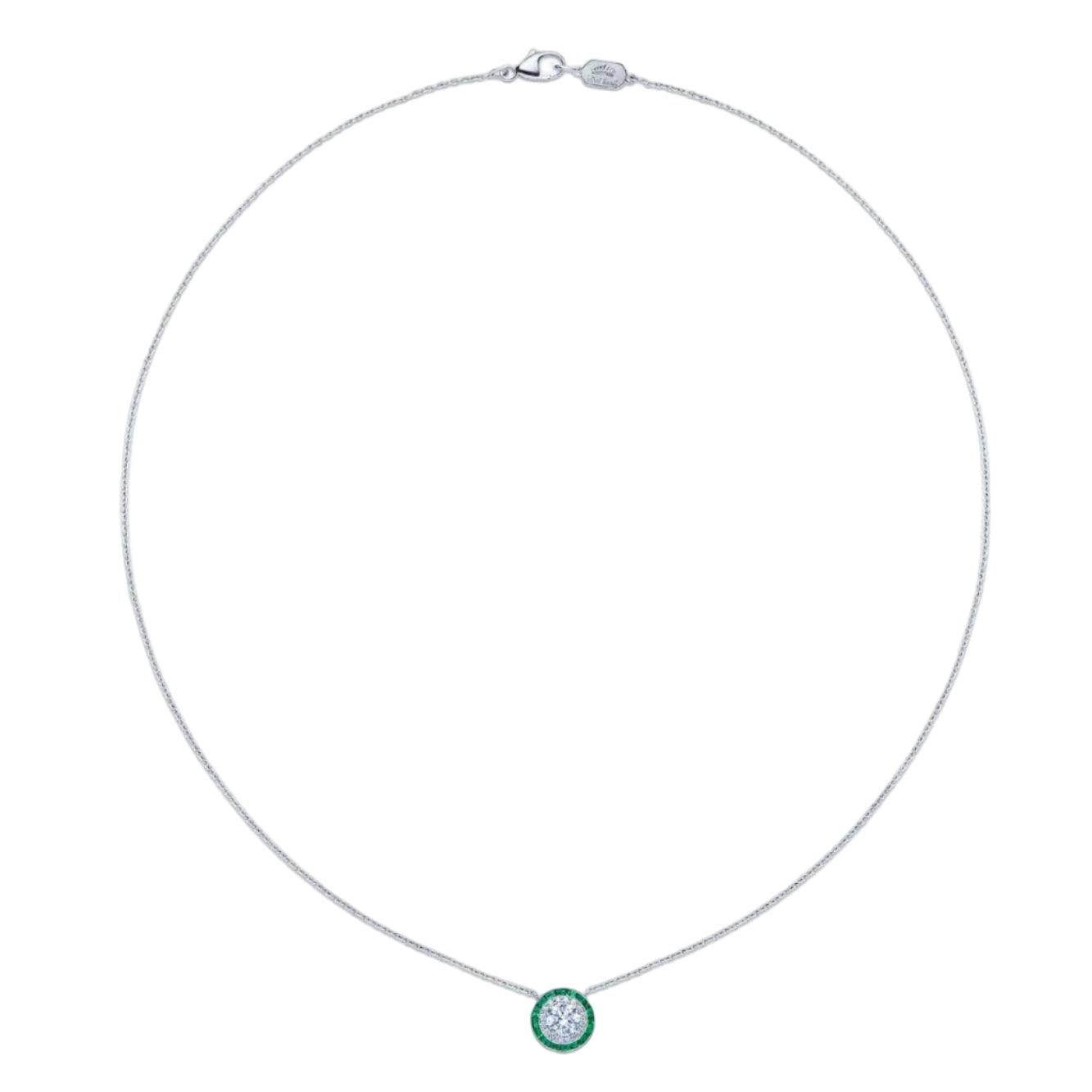 Diamond and Emerald Silhouette Round Halo Pendant