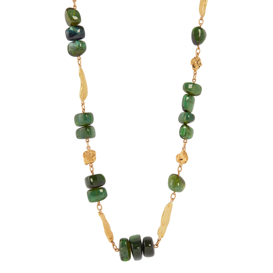 Lisa Eisner Jewelry Green Tourmaline and Gold Nugget Necklace - Necklaces - Broken English Jewelry front view