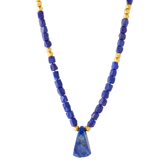 Beaded Necklace - Lapis and Gold - Main Img