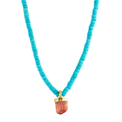 Turquoise Heishi and Pink Topaz Necklace