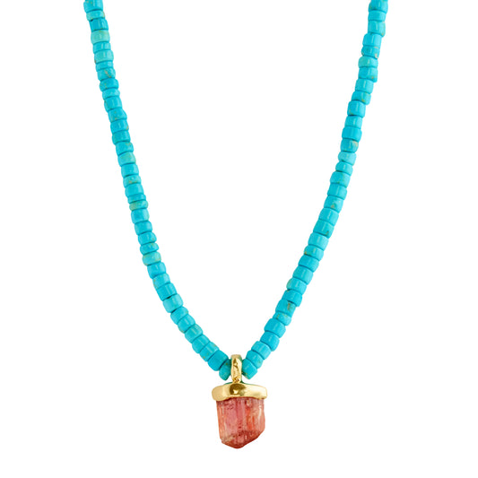 Turquoise Heishi and Pink Topaz Necklace - Main Img