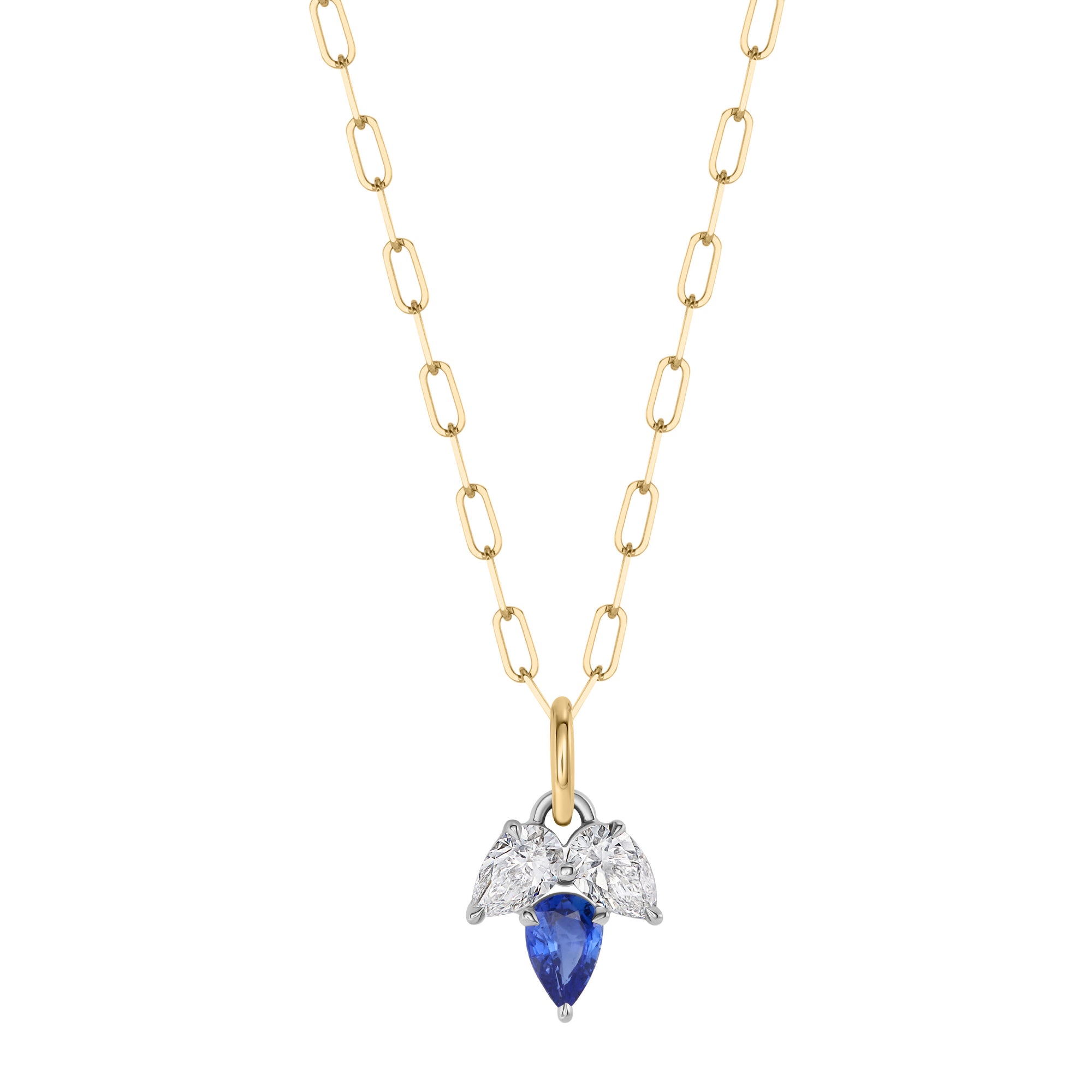 Diamond and Blue Sapphire Triple Leaf Necklace