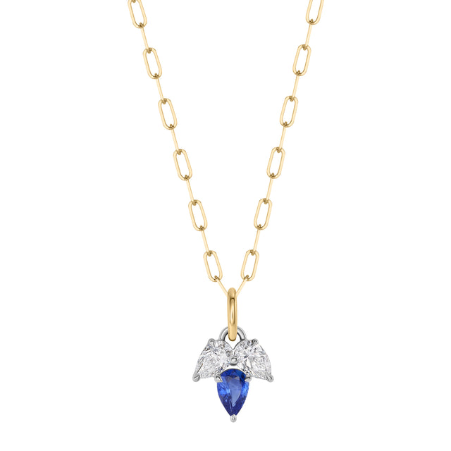 Diamond and Blue Sapphire Triple Leaf Necklace