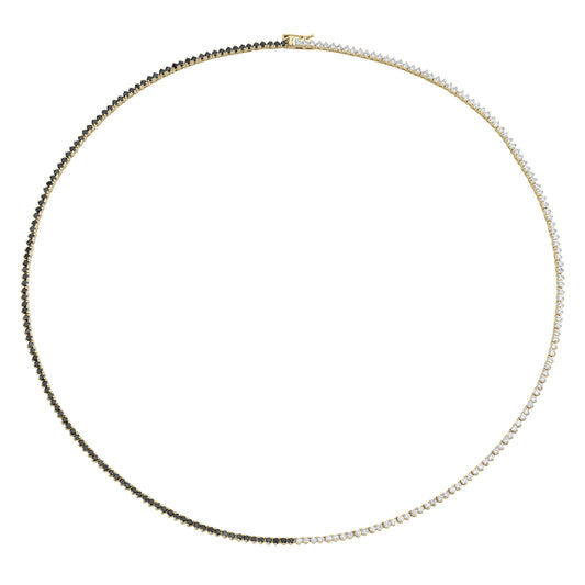 Half White Diamond and Black Diamond Tennis Necklace - Main Img