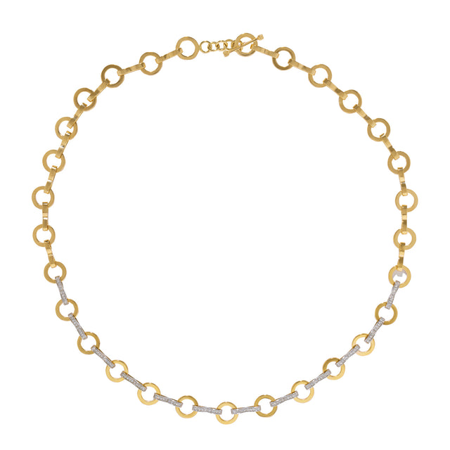 Azlee Heavy Circle Link Pave Chain - Necklaces - Broken English Jewelry, top view