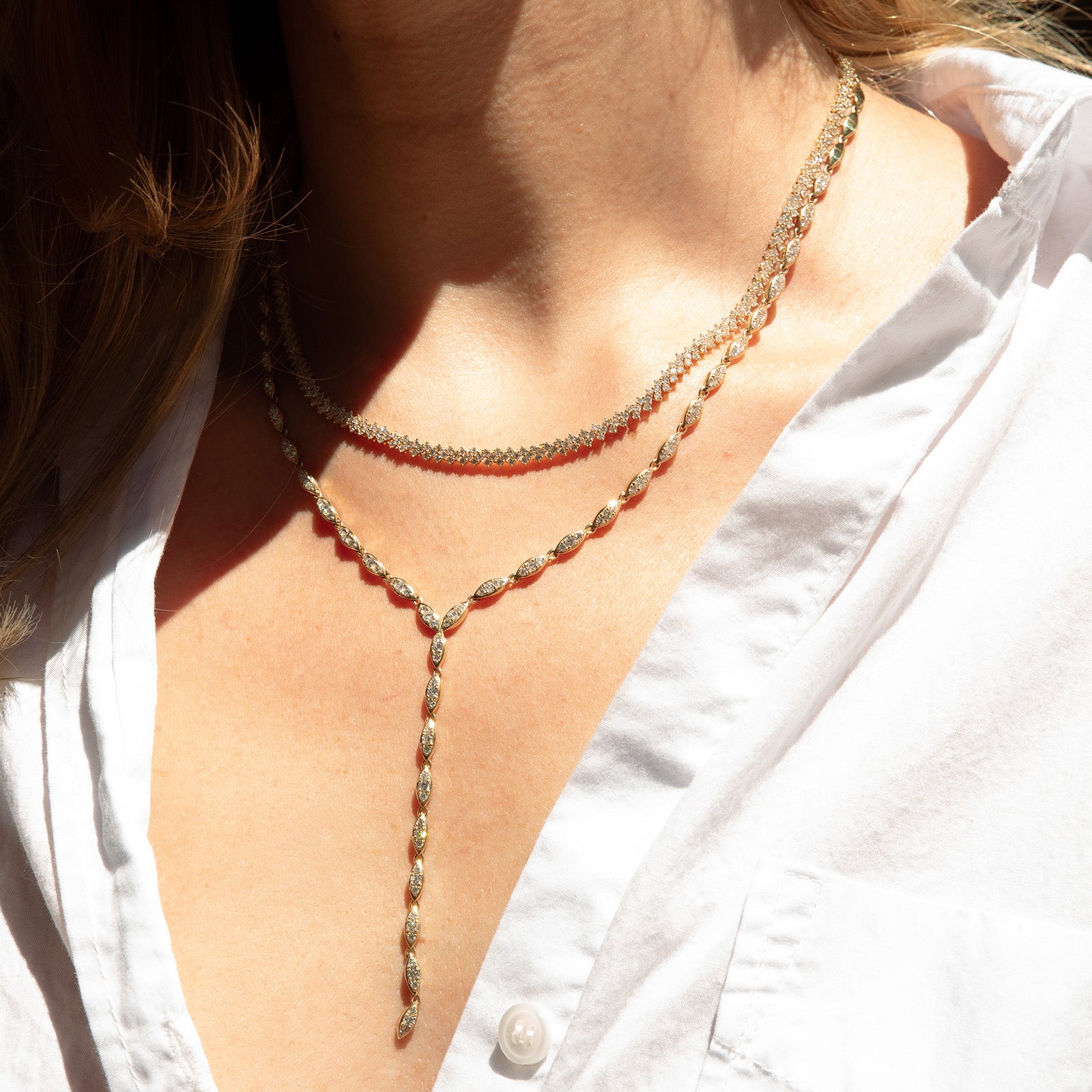 Carbon & Hyde Chevron Tennis Necklace - Necklaces - Broken English Jewelry on model