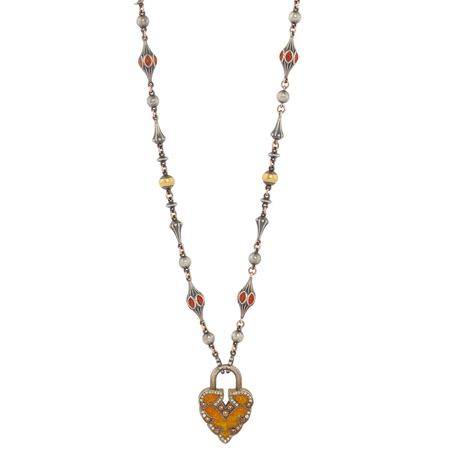 Sevan Bıçakçı Aspen Leaf Micro Mosaic Padlock - Charms & Pendants - Broken English Jewelry on chain