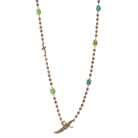 Turquoise Beaded Rosary Necklace - Main Img