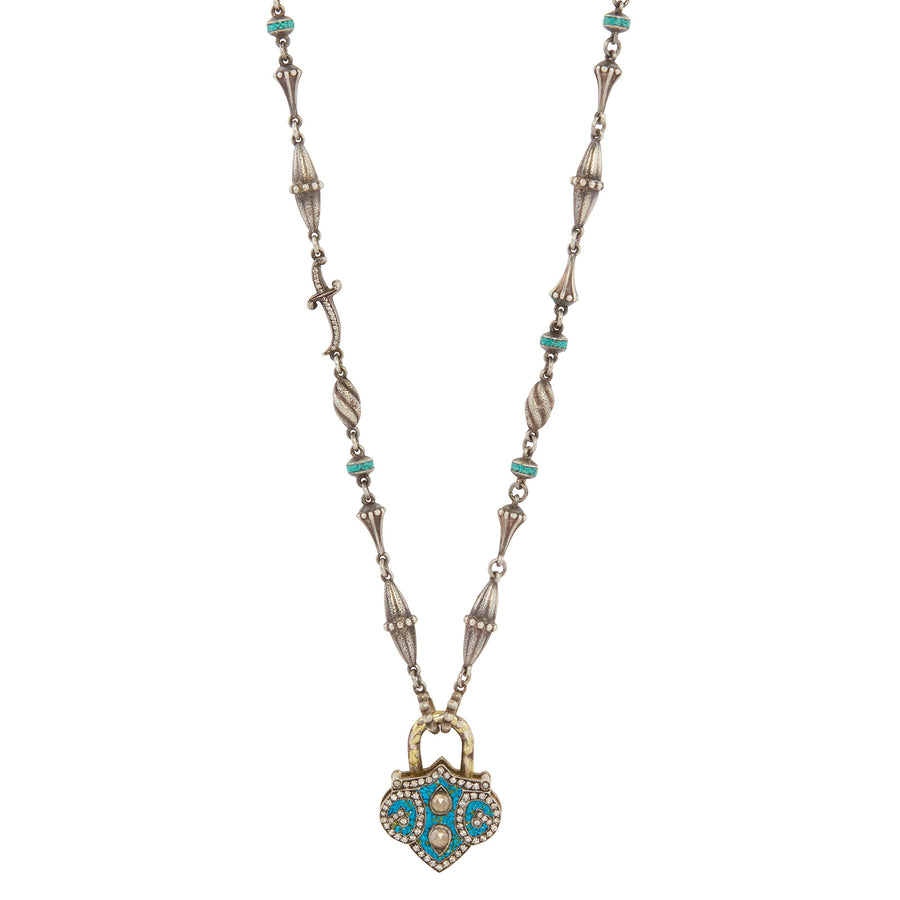 Sevan Bıçakçı Blue Micro Mosaic Finial Open Chain - Necklaces - Broken English Jewelry with padlock