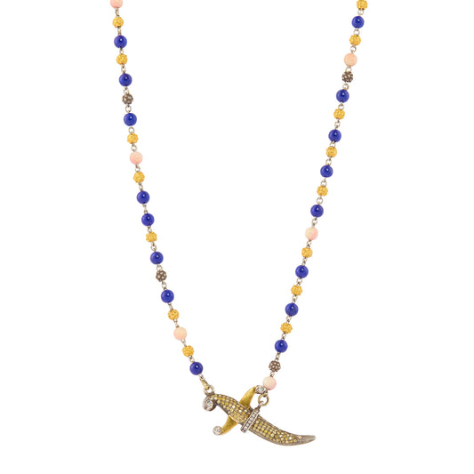 Lapis and Coral Dagger Necklace - Main Img
