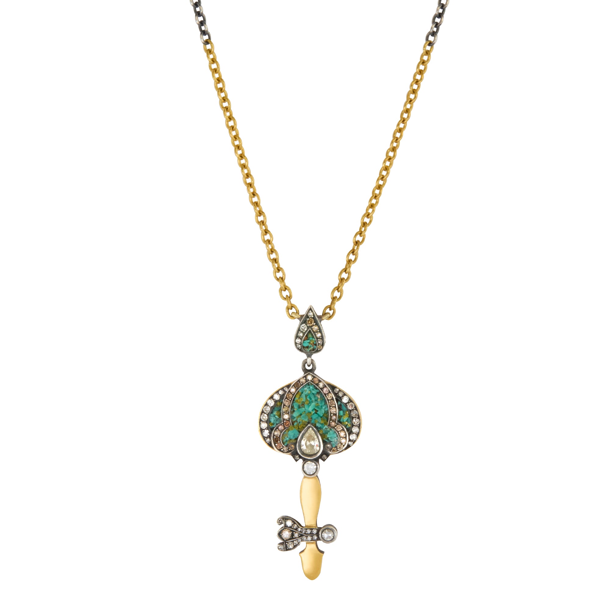 Delicate Green Micro Mosiac Key Pendant Necklace