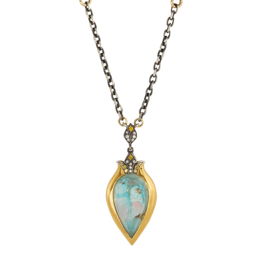 Carved Blue Bird Pendant Necklace - Main Img