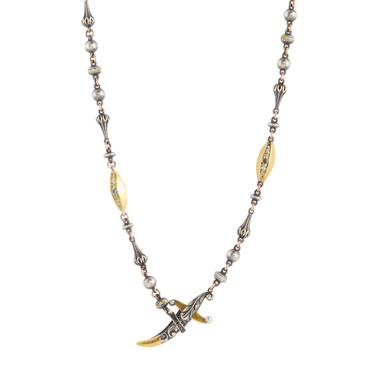 Diamond and Micro Mosaic Dagger Necklace - Main Img