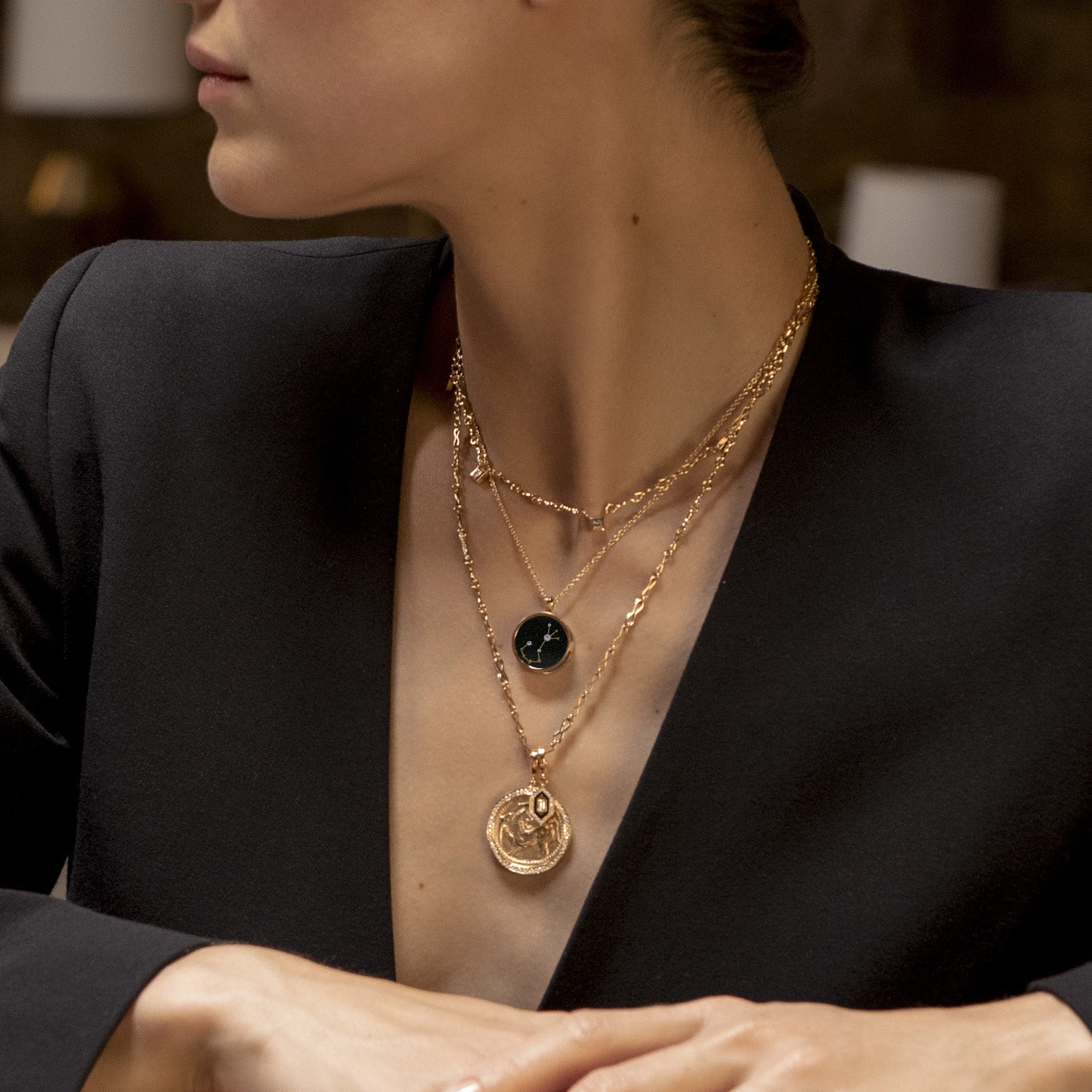 Azlee Zodiac Night Sky Necklace - Scorpio - Necklaces - Broken English Jewelry  on model