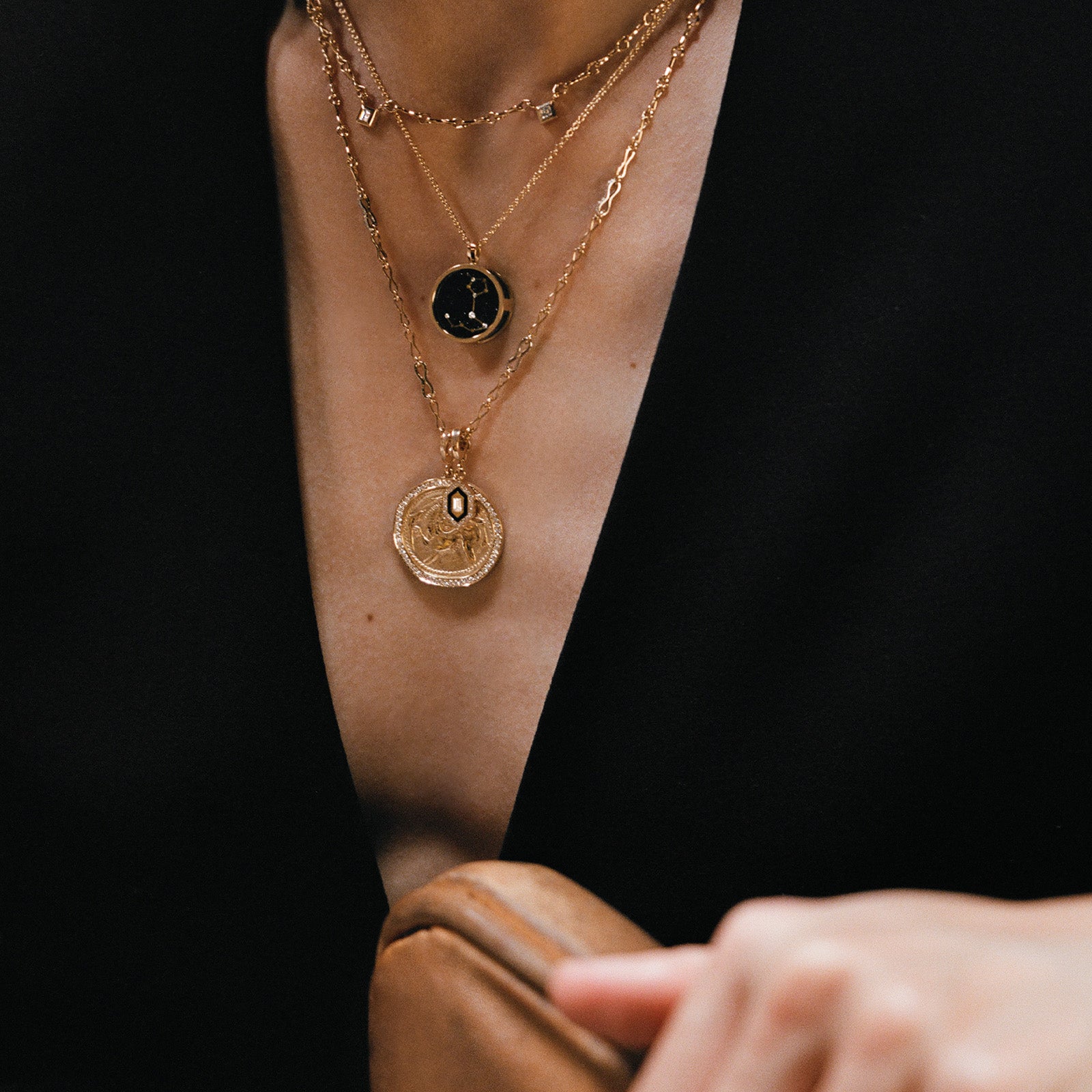 Azlee Zodiac Night Sky Necklace - Aries - Necklaces - Broken English Jewelry on model