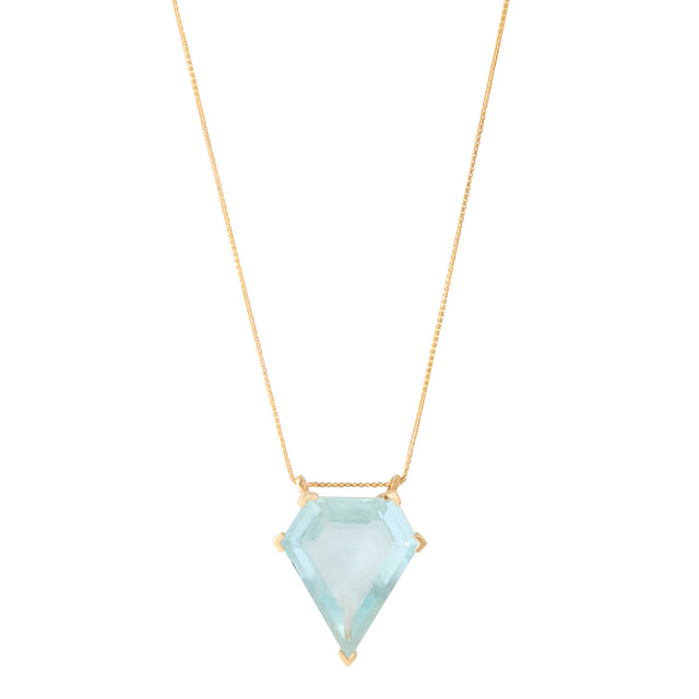 YI Collection Aquamarine Contour Shield Necklace - Necklaces
